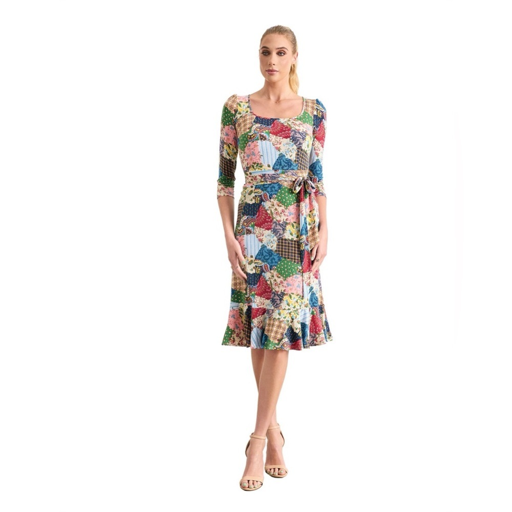 Leona Edmiston Anneke Australian Designer Printed Patchwork Knee Dress Size 12